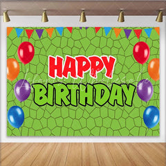 Lofaris Green Geometric Pattern Balloon Birthday Backdrop with Colorful Bunting Festive Party Background for Kids Photoshoot