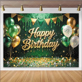 Lofaris Green Gold Glitter Happy Birthday Backdrop with Balloons and Confetti Festive Party Background for Photography