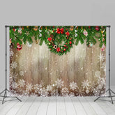 Lofaris Green Leaves Wreath Wood Snowflake Christmas Backdrop