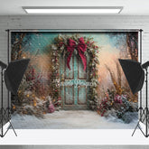 Lofaris Green Retro Wooden Door Bow Tie Christmas Backdrop