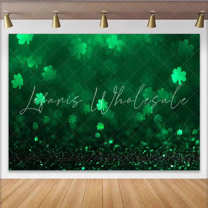 Lofaris Green Shamrock Bokeh St Patricks Day Backdrop Lucky Clover Glitter Photography Background