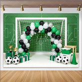 Lofaris Green Soccer Field Birthday Backdrop with Goal Balloons and Trophies Sports Theme Party Background for Photo Booth Decor
