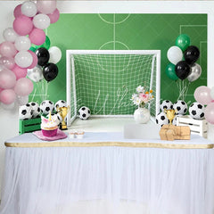 Lofaris Green Soccer Field Birthday Backdrop with Goal Soccer Balls and Trophies Sports Theme Party Decoration for Photoshoot