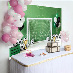 Lofaris Green Soccer Field Birthday Backdrop with Goal Soccer Balls and Trophies Sports Theme Party Decoration for Photoshoot