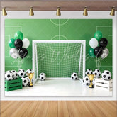 Lofaris Green Soccer Field Birthday Backdrop with Goal Soccer Balls and Trophies Sports Theme Party Decoration for Photoshoot