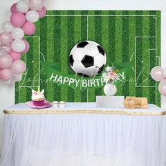 Lofaris Green Soccer Field Happy Birthday Backdrop Sports Theme Boys Birthday Party Photography Background