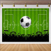 Lofaris Green Soccer Field Photography Backdrop with Large Ball and Cheering Crowd Dynamic Sports Game Day Background for Party Decoration