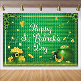 Lofaris Green St. Patrick’s Day Party Backdrop with Shamrocks and Gold Coins Lucky Leprechaun Hat and Pot of Gold Decor