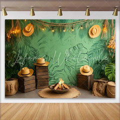 Lofaris Green Tropical Jungle Leaves Birthday Cake Smash Backdrop Rustic Campfire Photo Studio Prop