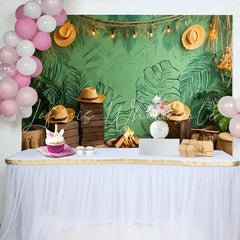 Lofaris Green Tropical Jungle Leaves Birthday Cake Smash Backdrop Rustic Campfire Photo Studio Prop