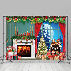 Lofaris Green Wall Fireplace Moon Window Christmas Backdrop