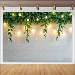 Lofaris Greenery String Light Photography Backdrop with White Brick Wall Rustic Studio Background for Photoshoot and Event Decor