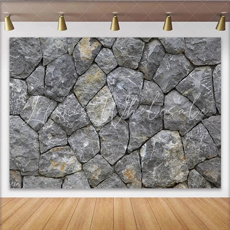 Lofaris Grey Irregular Stone Wall Photography Backdrop Rustic Textured Background for Studio Portrait