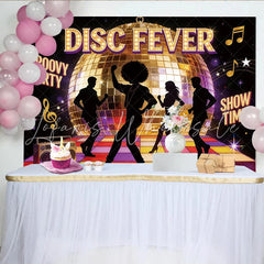 Lofaris Groovy Disco Party Backdrop with Golden Ball and Dancing Silhouettes Colorful Dance Floor Background for Event Photography
