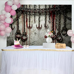 Lofaris Grungy Chains Photography Backdrop with Hooks and Shackles Dark Themed Background for Halloween and Studio Photography.