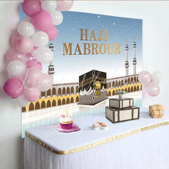 Lofaris Hajj Mabrour Islamic Pilgrimage Backdrop with Kaaba Elegant Religious Celebration Background for Muslim Festival Decor