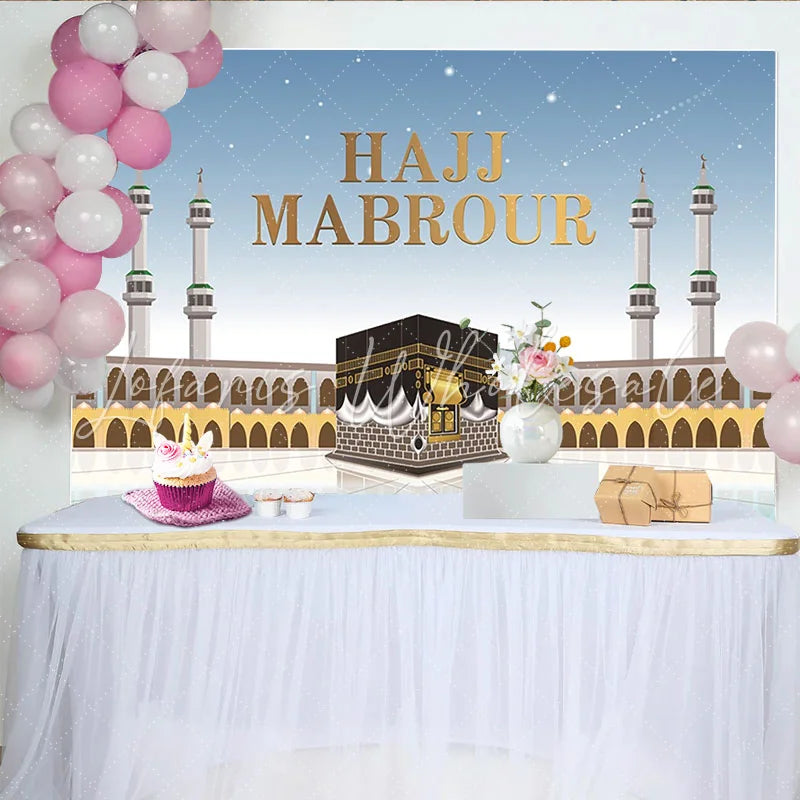 Lofaris Hajj Mabrour Islamic Pilgrimage Backdrop with Kaaba Elegant Religious Celebration Background for Muslim Festival Decor