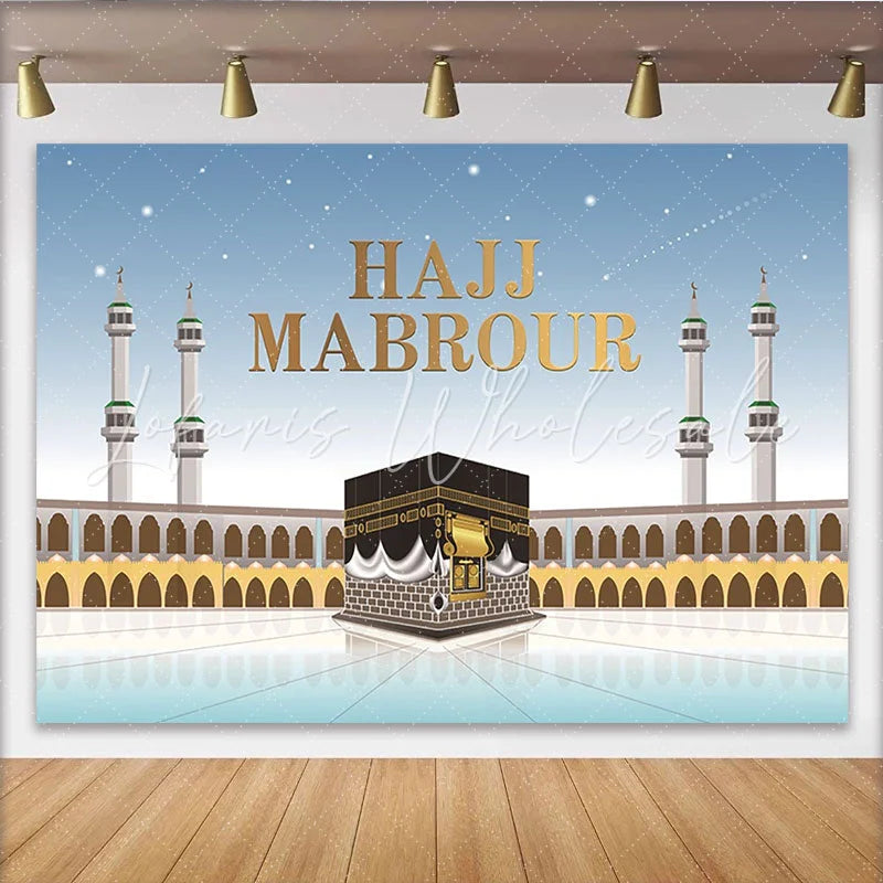 Lofaris Hajj Mabrour Islamic Pilgrimage Backdrop with Kaaba Elegant Religious Celebration Background for Muslim Festival Decor