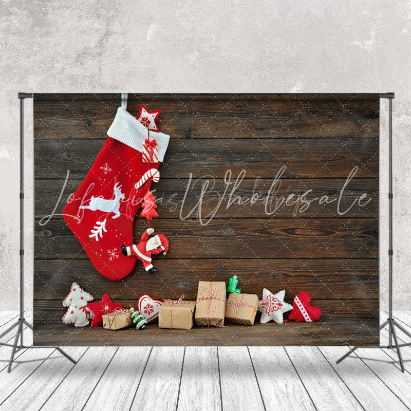 Lofaris Hanging Christmas Stockings Gifts Wooden Backdrop