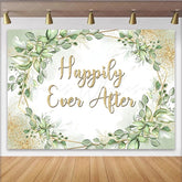 Lofaris Happily Ever After Wedding Backdrop Elegant Greenery and Gold Glitter Photo Booth Background for Event