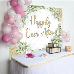 Lofaris Happily Ever After Wedding Backdrop Elegant Greenery and Gold Glitter Photo Booth Background for Event