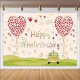 Lofaris Happy Anniversary Backdrop Red Heart Balloons Vintage Car Love Photography Background Wedding Anniversary Party Decoration