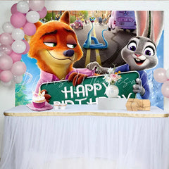 Lofaris Happy Birthday Cartoon Animal Backdrop with City Street Scene Vibrant Party Background for Kids Celebrations and Photo Booth