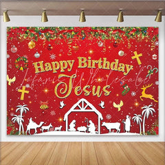 Lofaris Happy Birthday Jesus Christmas Backdrop Red Nativity Scene Manger Religious Background Holy Night Church Event Banner