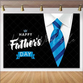Lofaris Happy Father’s Day Backdrop with Blue Striped Tie and White Shirt Collar Elegant Photography Background for Celebration