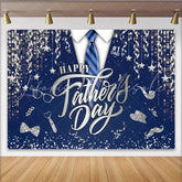 Lofaris Happy Father’s Day Backdrop with Blue Tie and Silver Glitter Elegant Party Background for Dad Celebration
