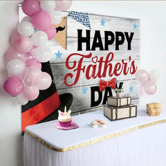 Lofaris Happy Father’s Day Backdrop with White Wood Top Hat and Bow Tie Elegant Mustache Banner Photography Background for Dad’s Party