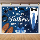 Lofaris Happy Fathers Day Backdrop with Blue Suit Striped Tie and Gift Box Elegant Party Decor for Dad’s Celebration and Studio Photography