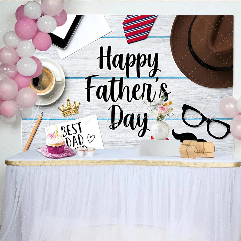 Lofaris Happy Fathers Day Backdrop with Tie Hat and Coffee for Dad Celebration Best Dad Ever Background for Photoshoot