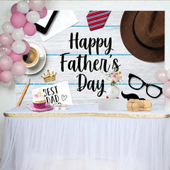 Lofaris Happy Fathers Day Backdrop with Tie Hat and Coffee for Dad Celebration Best Dad Ever Background for Photoshoot