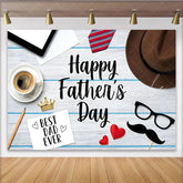Lofaris Happy Fathers Day Backdrop with Tie Hat and Coffee for Dad Celebration Best Dad Ever Background for Photoshoot