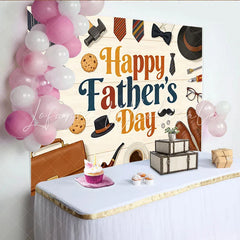 Lofaris Happy Fathers Day Backdrop with Ties Tools and Best Dad Coffee Wood Texture Background for Celebration Party Decor