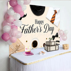 Lofaris Happy Fathers Day Backdrop with Top Hat Striped Tie and Gift Box Elegant Background for Celebration Party Decor