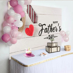 Lofaris Happy Fathers Day Photography Backdrop with Hat Tie and Red Heart White Wood Background for Celebration Party Decor
