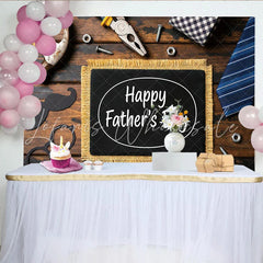 Lofaris Happy Fathers Day Photography Backdrop with Rustic Wood Tools and Tie Elegant Photo Booth Prop for Celebration Decor