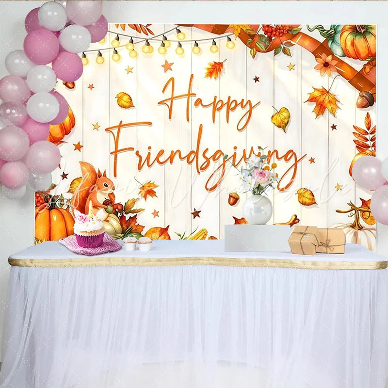 Lofaris Happy Friendsgiving Thanksgiving Backdrop with Autumn Leaves and Pumpkins Festive Harvest Party Decor for Dinner Celebration