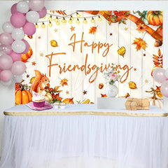 Lofaris Happy Friendsgiving Thanksgiving Backdrop with Autumn Leaves and Pumpkins Festive Harvest Party Decor for Dinner Celebration