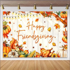 Lofaris Happy Friendsgiving Thanksgiving Backdrop with Autumn Leaves and Pumpkins Festive Harvest Party Decor for Dinner Celebration
