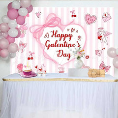 Lofaris Happy Galentine Day Backdrop Pink Striped Hearts and Cupid Party Decoration for Women