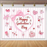 Lofaris Happy Galentine Day Backdrop Pink Striped Hearts and Cupid Party Decoration for Women