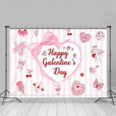 Lofaris Happy Galentine Day Backdrop Pink Striped Hearts and Cupid Party Decoration for Women