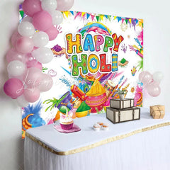 Lofaris Happy Holi Festival Backdrop Colorful Powder Paint Splatter Indian Spring Celebration Party Decor