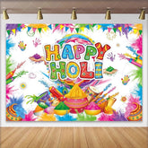 Lofaris Happy Holi Festival Backdrop Colorful Powder Paint Splatter Indian Spring Celebration Party Decor