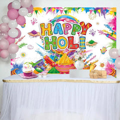 Lofaris Happy Holi Festival Backdrop Colorful Powder Paint Splatter Indian Spring Celebration Party Decor