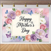 Lofaris Happy Mothers Day Backdrop with Watercolor Flowers and Butterflies Elegant Floral Background for Festive Celebration and Photoshoot