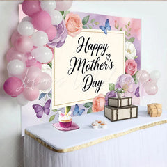 Lofaris Happy Mothers Day Backdrop with Watercolor Flowers and Butterflies Elegant Floral Background for Festive Celebration and Photoshoot